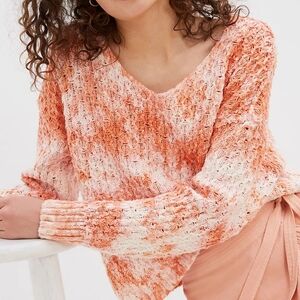 Anthropologie Pilcro Christian V-Neck Sweater Chunky Pullover Knit Coral Size XL